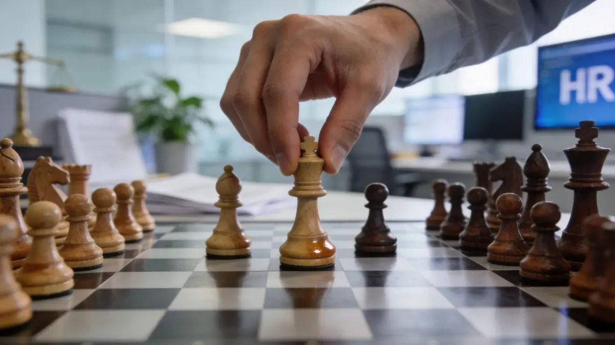 A close-up shot of a hand moving a white king piece during a strategic chess game.
