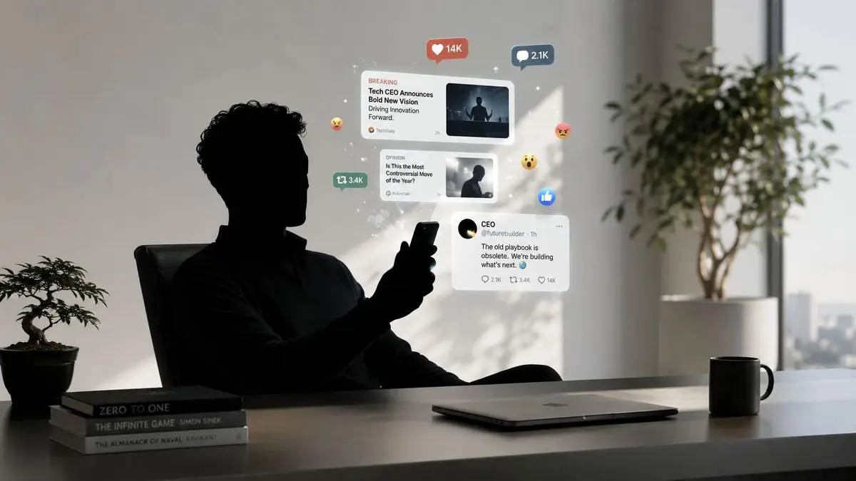 A silhouette of a person using a smartphone with digital social media notifications floating in the air.