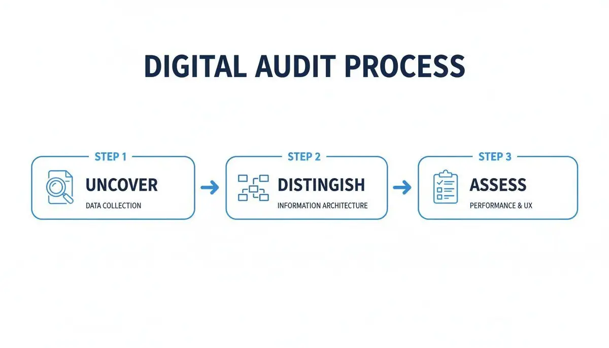 Flowchart showing the Digital Audit Process, from data collection to performance assessment.