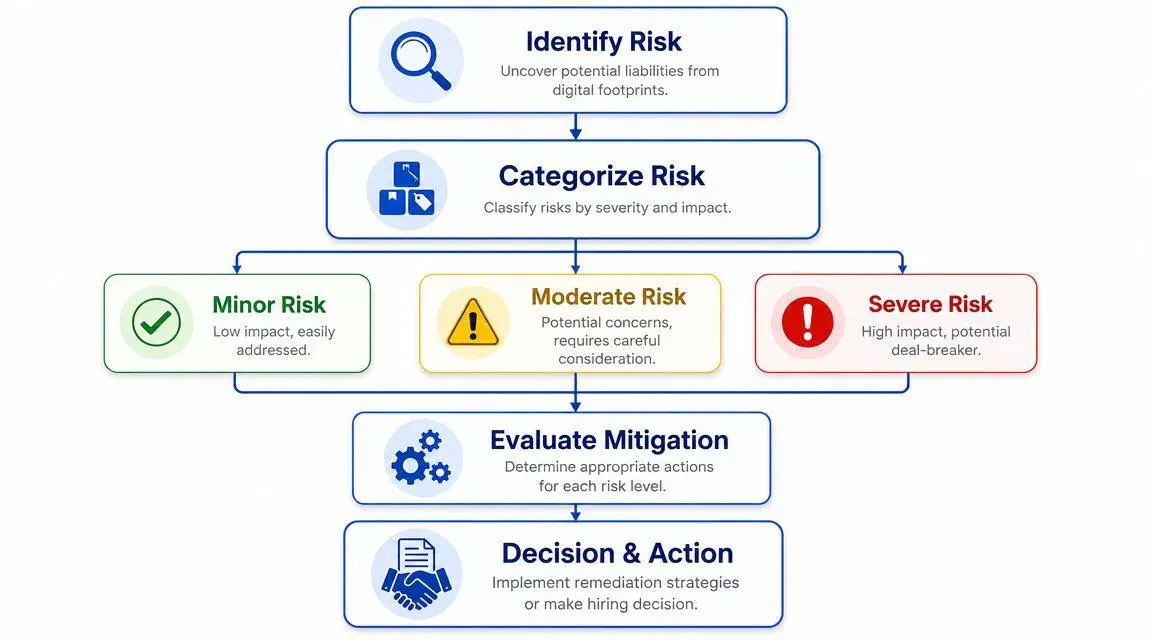A flowchart detailing the risk management process for executive hiring, from identification to final decision making.