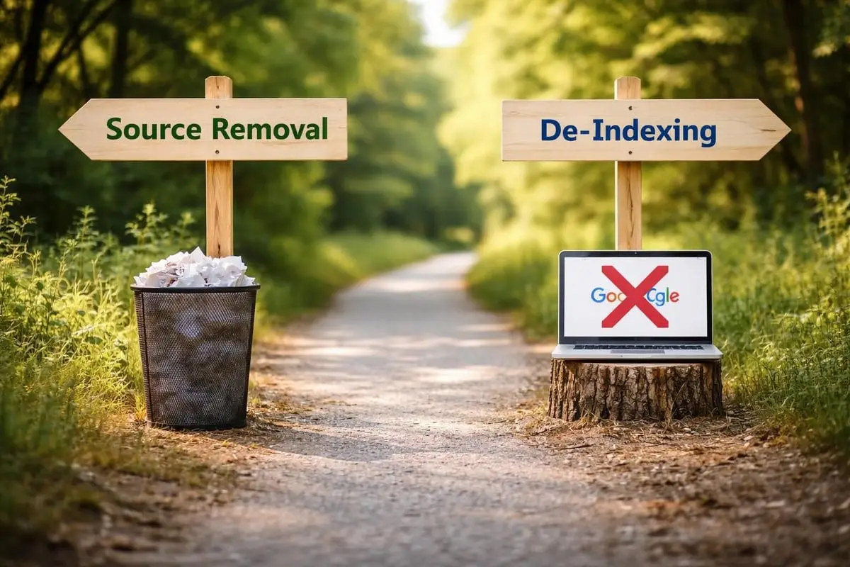 Source removal versus de-indexing comparison