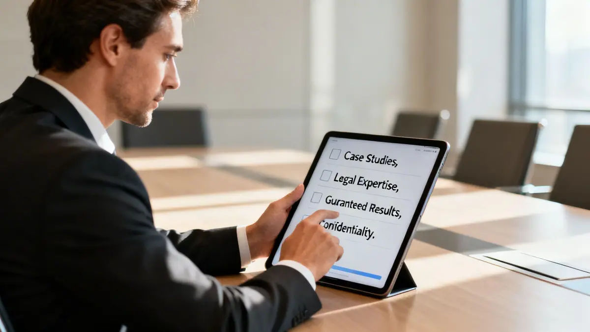 A professional man in a suit interacting with a digital checklist on a tablet in an office