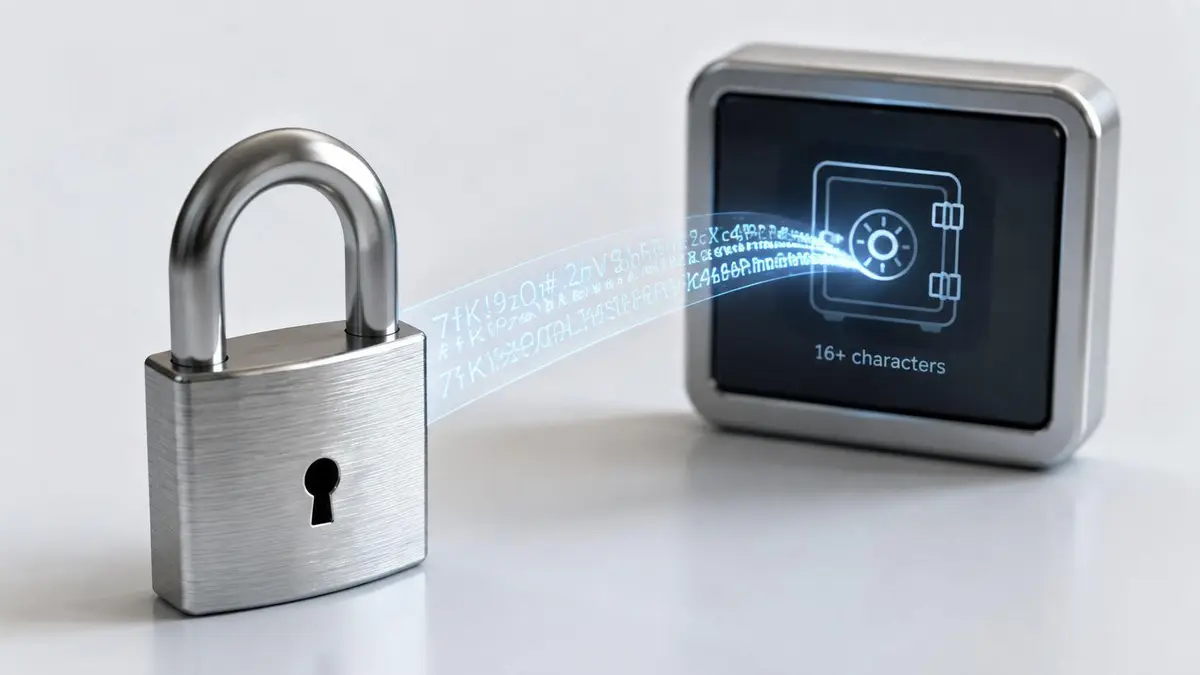 A silver metal padlock transfers digital character data to a secure digital safe icon on a screen.