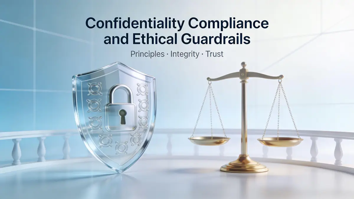 A conceptual image illustrating security and justice with a glass shield featuring a lock and golden scales.