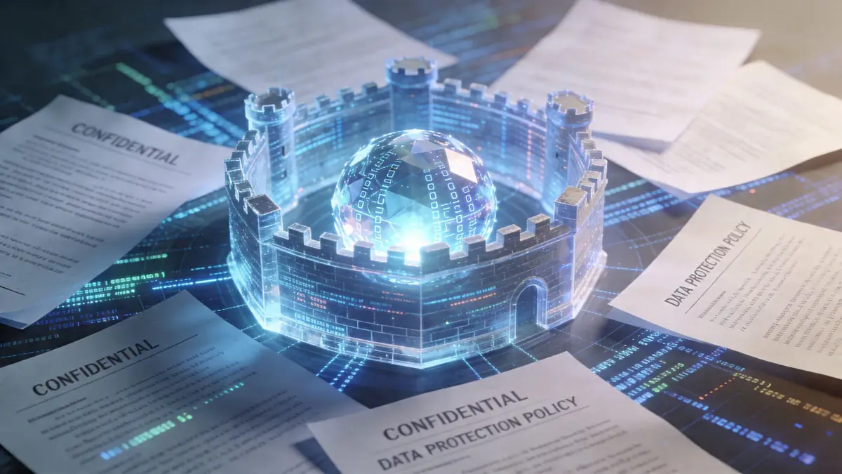 A digital fortress surrounding a glowing data orb, representing cybersecurity for high net worth individual privacy protection.