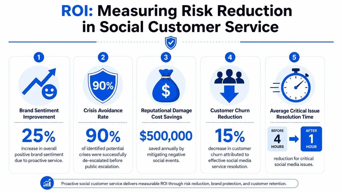 An infographic showing five key metrics for measuring return on investment in social media customer service.